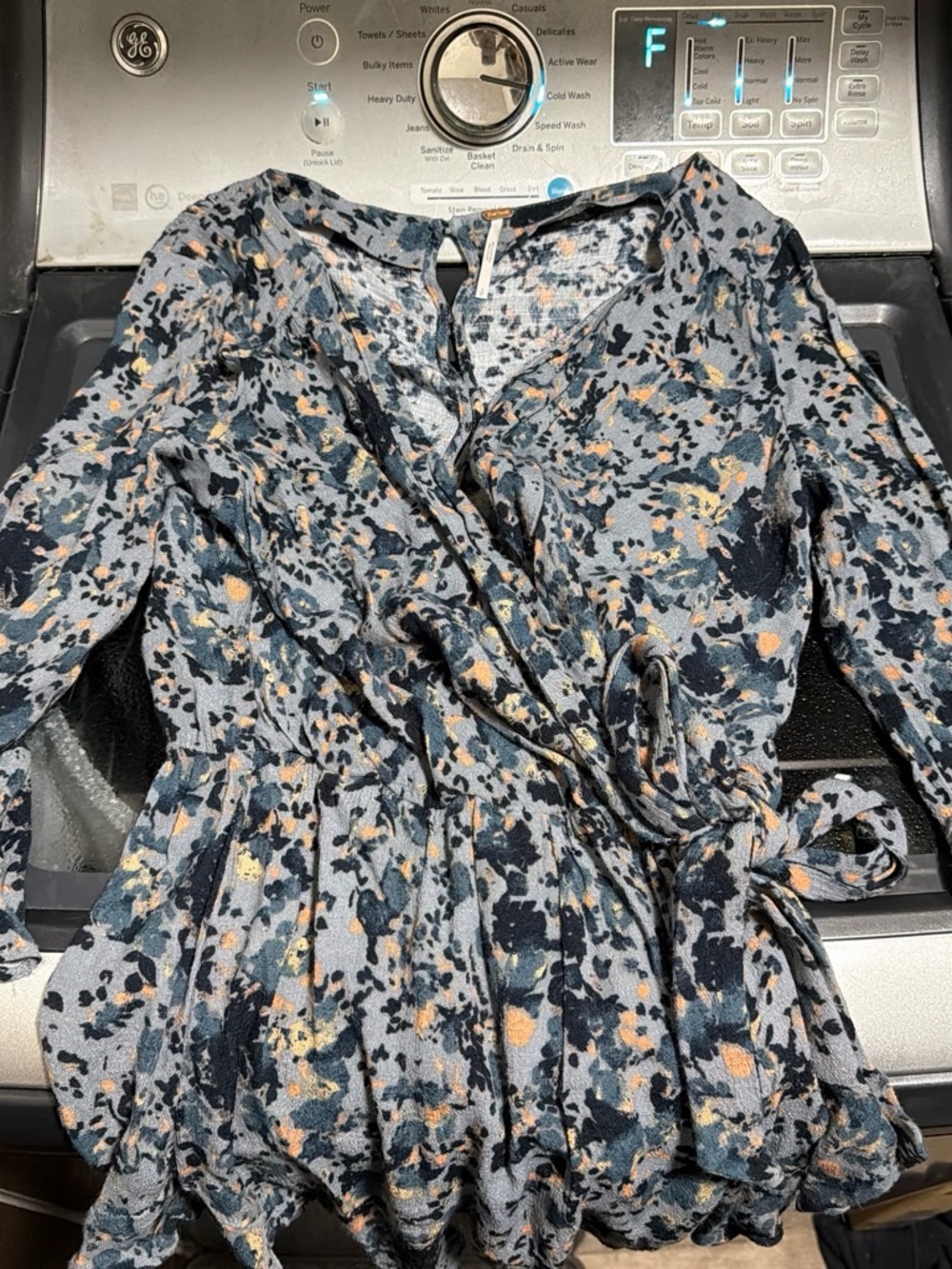 Free People Blue Multi Floral-Print Long Sleeve Wrap Dress